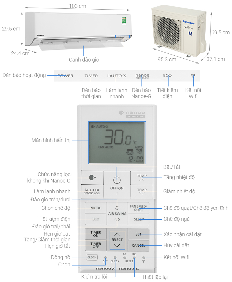 Máy lạnh Panasonic Inverter 2.5 HP CU/CS-XU24ZKH-8 - Hàng chính hãng