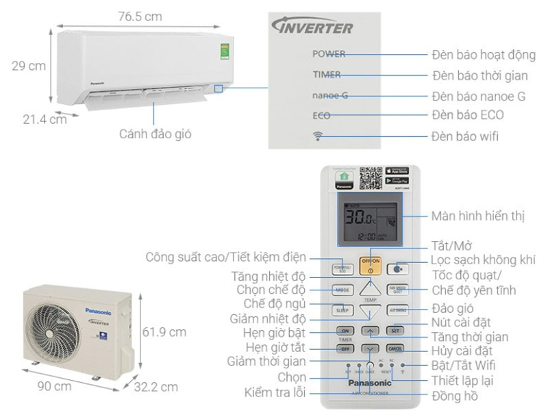 Máy lạnh Panasonic Inverter 2 HP CU/CS-RU18AKH-8 - Hàng chính hãng