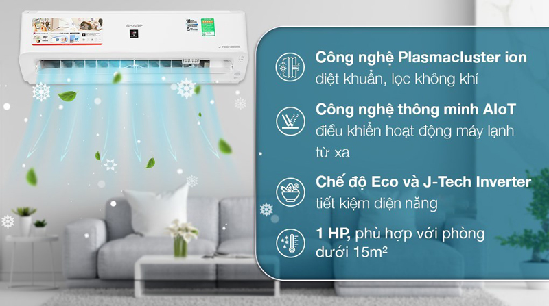 Máy lạnh Sharp inverter AH-XP10YHW - Hàng chính hãng