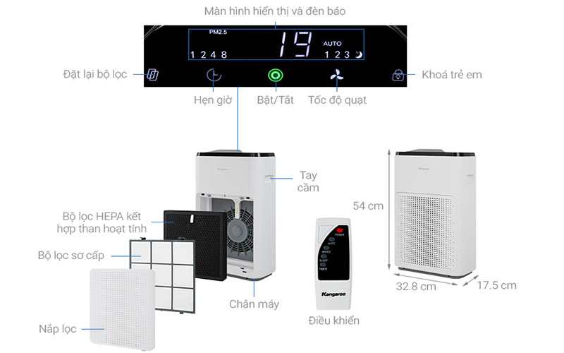 Máy lọc không khí Kangaroo KG38AP - Hàng chính hãng