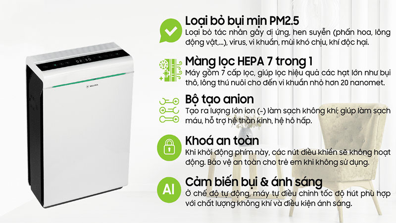 Máy lọc không khí Malloca MAP-07A - Hàng chính hãng