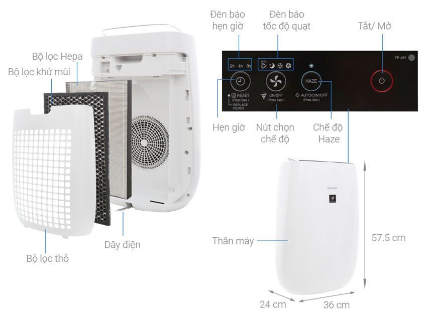 Máy lọc không khí Sharp FP-J40E-W - Hàng chính hãng