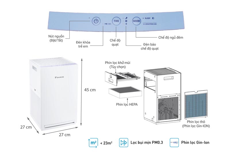 Máy lọc không khí Daikin MCQ30ZVM7 - Hàng chính hãng