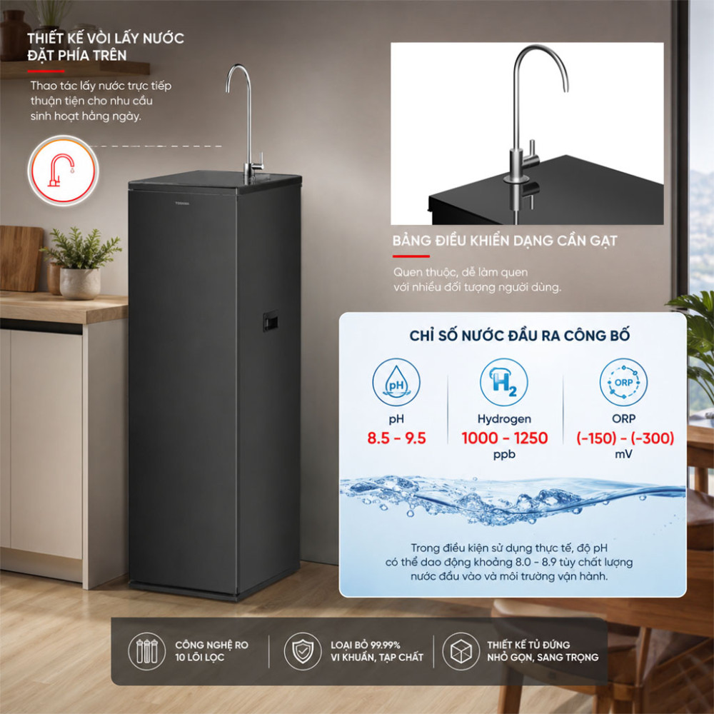 Máy lọc nước RO Hydrogen Toshiba TWP-NA1SVN(K) 10 lõi - Hàng chính hãng