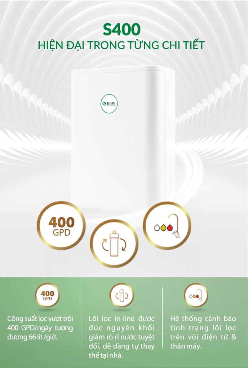 Máy lọc nước A. O. Smith S400 NEW - Hàng chính hãng