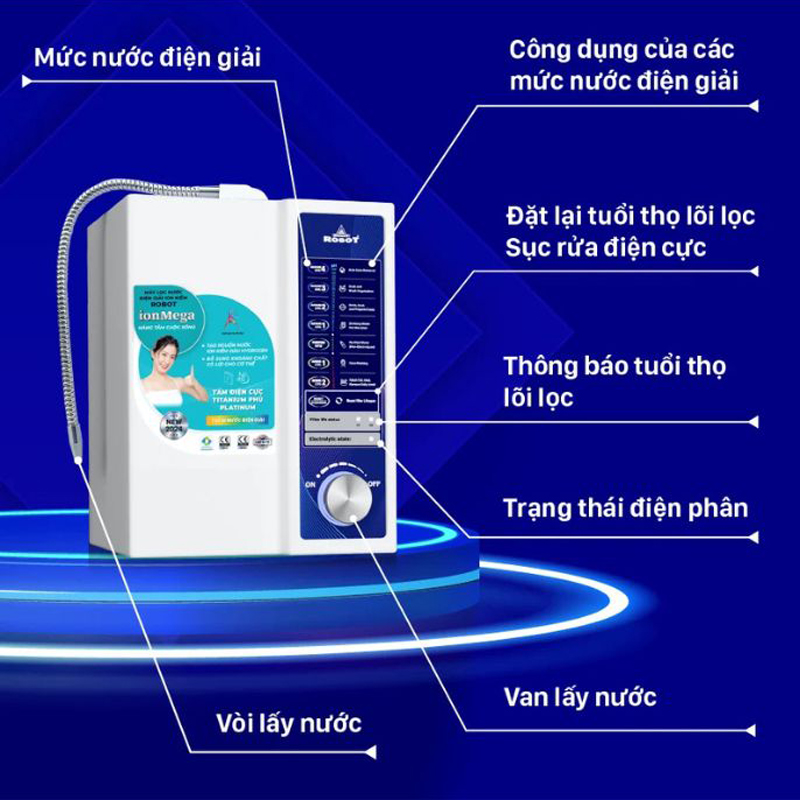Máy lọc nước điện giải ion kiềm Robot ion Mega 57 - Hàng chính hãng