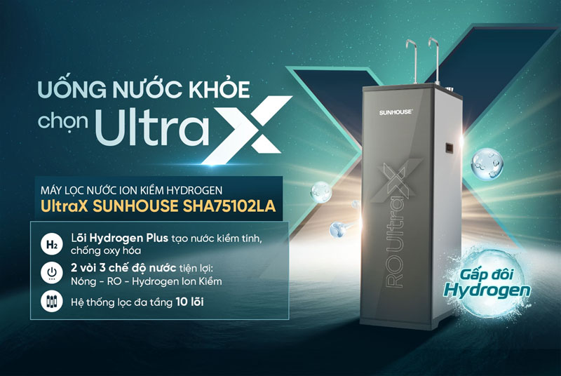 Máy lọc nước ion kiềm hydrogen UltraX Sunhouse SHA75102LA - Hàng chính hãng