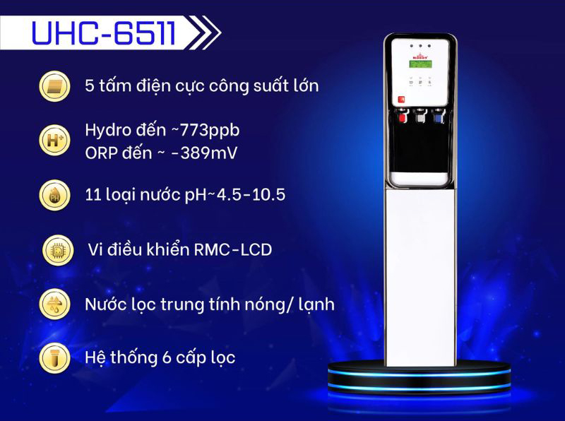 Máy lọc nước điện giải nóng nguội nạnh Robot UHC-6511 - Hàng chính hãng