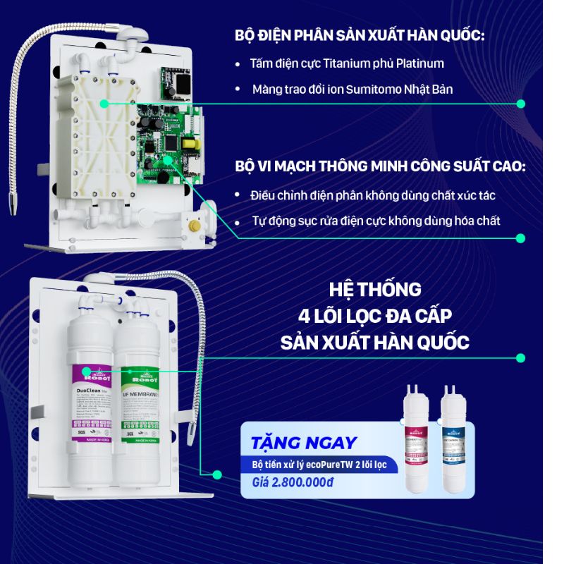 Máy lọc nước điện giải ion kiềm Robot ION MEGA 37 - Hàng chính hãng