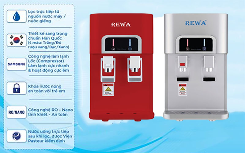 Máy lọc nước nóng lạnh Rewa RW-RO.NA-218 ( Đỏ, Bạc ) - Hàng chính hãng