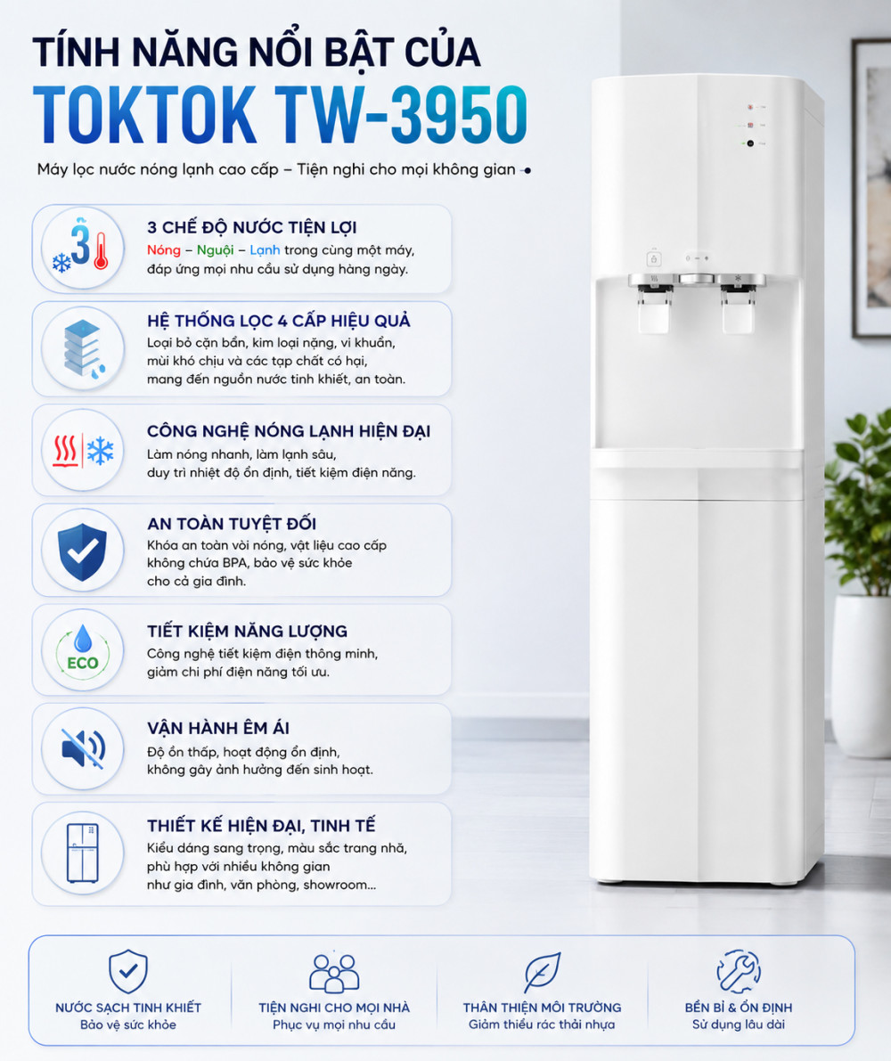 Máy lọc nước nóng lạnh TokTok TW-3950 - Hàng chính hãng