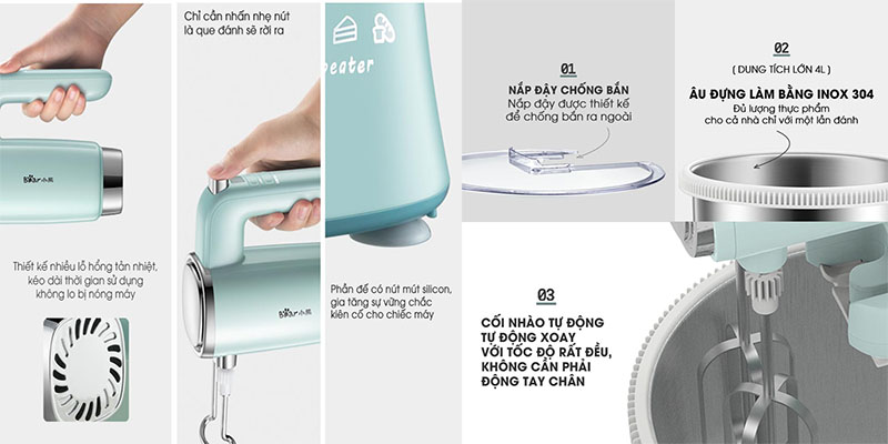 Máy nhồi bột đánh trứng để bàn Bear DDQ-B03V1 - Hàng chính hãng