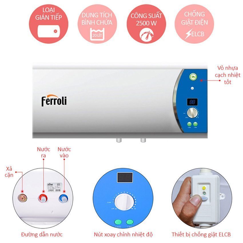 Máy nước nóng gián tiếp Ferroli Verdi 30L AE - Hàng chính hãng
