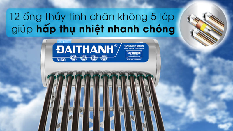 Máy nước nóng năng lượng mặt trời Đại Thành 130 lít Vigo 58-12 - Hàng chính hãng