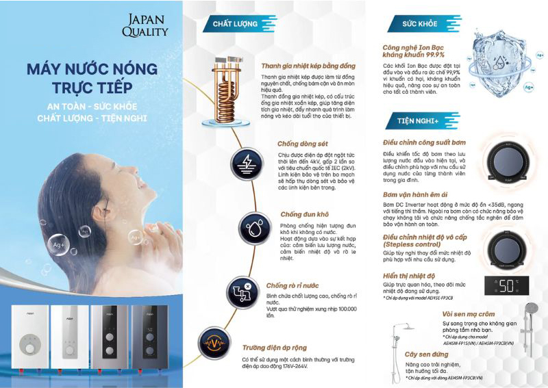  Máy nước nóng trực tiếp Aqua AEI45E-FP3CB(VN) - Hàng chính hãng