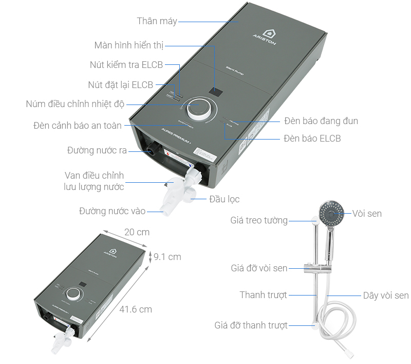 Máy nước nóng trực tiếp Ariston AURES PREMIUM +4.5 (không bơm) - Hàng chính hãng