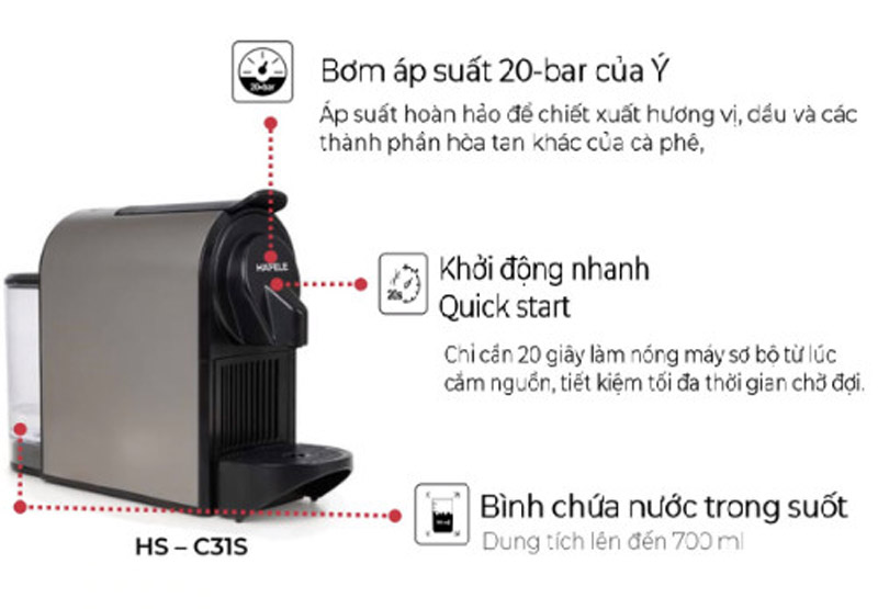Máy pha cà phê dạng viên nén Hafele HS-C31S 535.43.021 - Hàng chính hãng