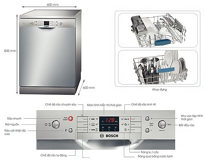 Máy rửa bát Bosch SMS63L08EA - Hàng chính hãng