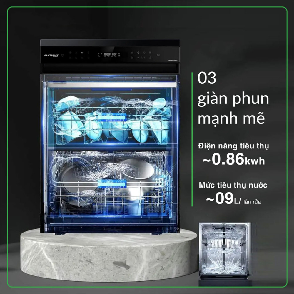 Máy rửa bát Eurosun SMS81EU76B - Hàng chính hãng