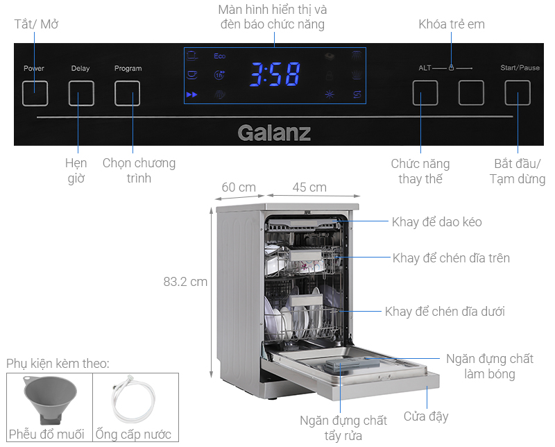 Máy rửa bát độc lập Galanz W45A3A401M-0E1(SS) - Hàng chính hãng
