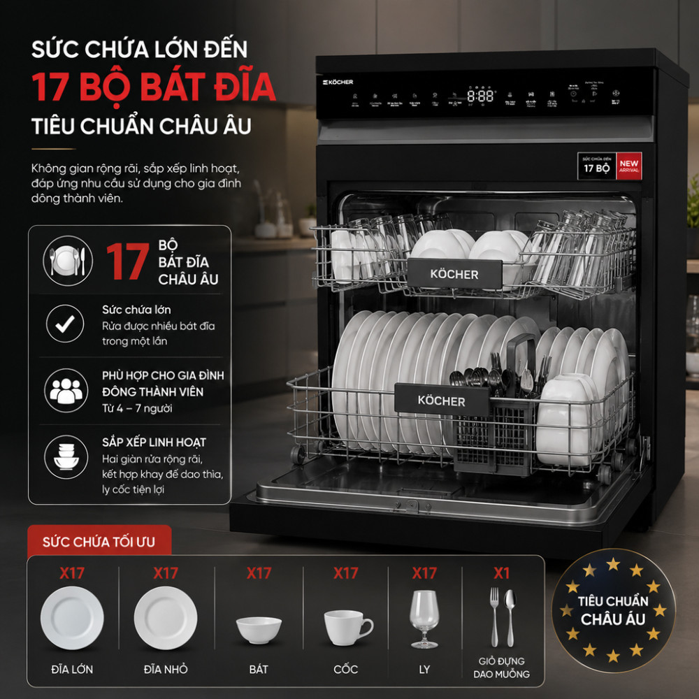 Máy rửa bát Kocher X15 Smart AI  - Hàng chính hãng