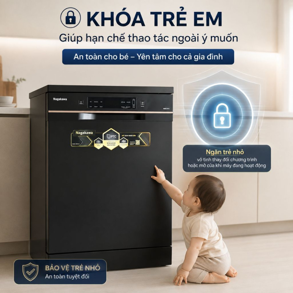 Máy rửa bát độc lập 16 bộ Nagakawa NMD9812 - Hàng chính hãng