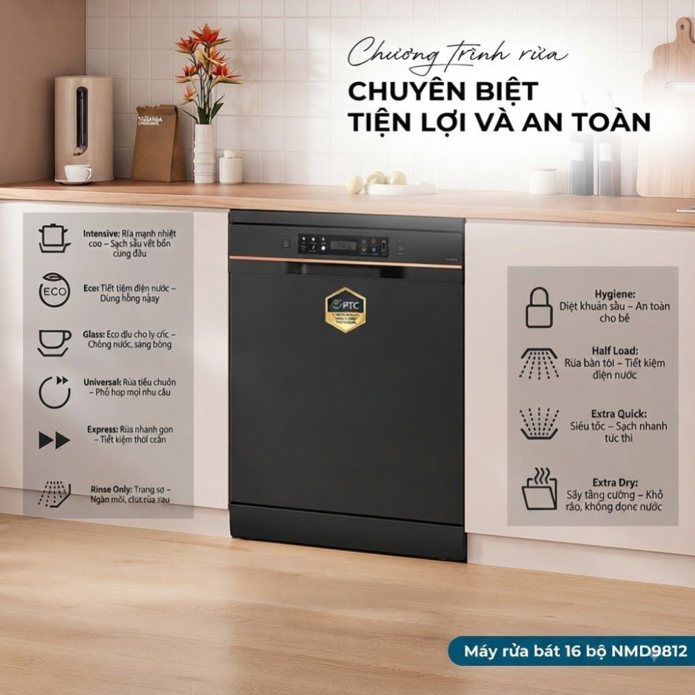 Máy rửa bát độc lập 16 bộ Nagakawa NMD9812 - Hàng chính hãng