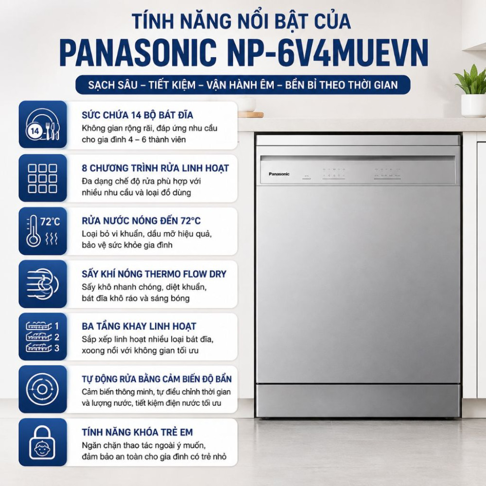 Máy rửa bát độc lập Panasonic 60cm NP-6V4MUEVN - Hàng chính hãng