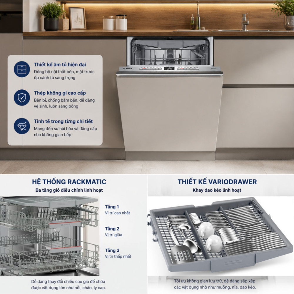 Máy rửa bát âm tủ Bosch SMV4HCX19E Series 4 - Hàng chính hãng