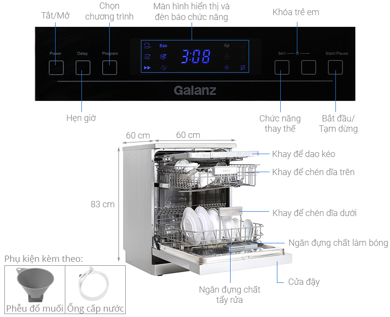 Máy rửa chén độc lập Galanz W60B1A401M-AE5(SS) - Hàng chính hãng