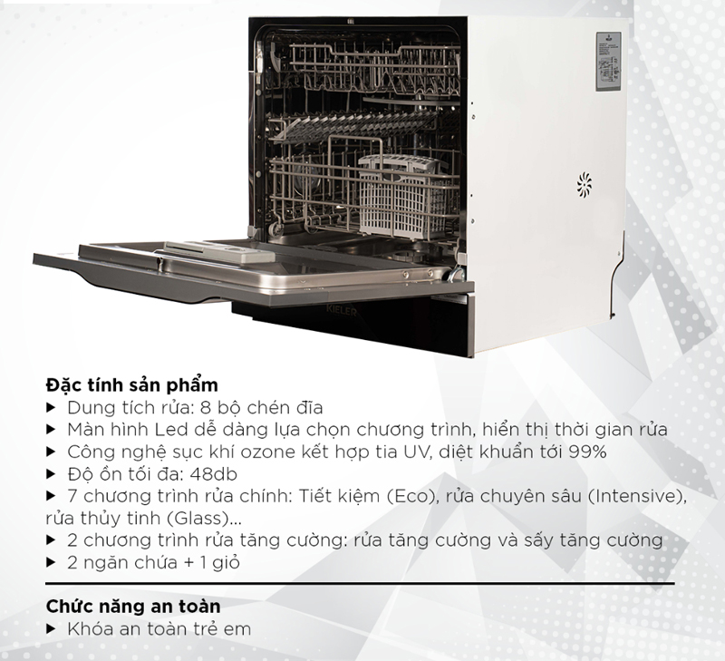 Máy rửa chén âm tủ Kieler KL-D235 - 8 bộ - Hàng chính hãng