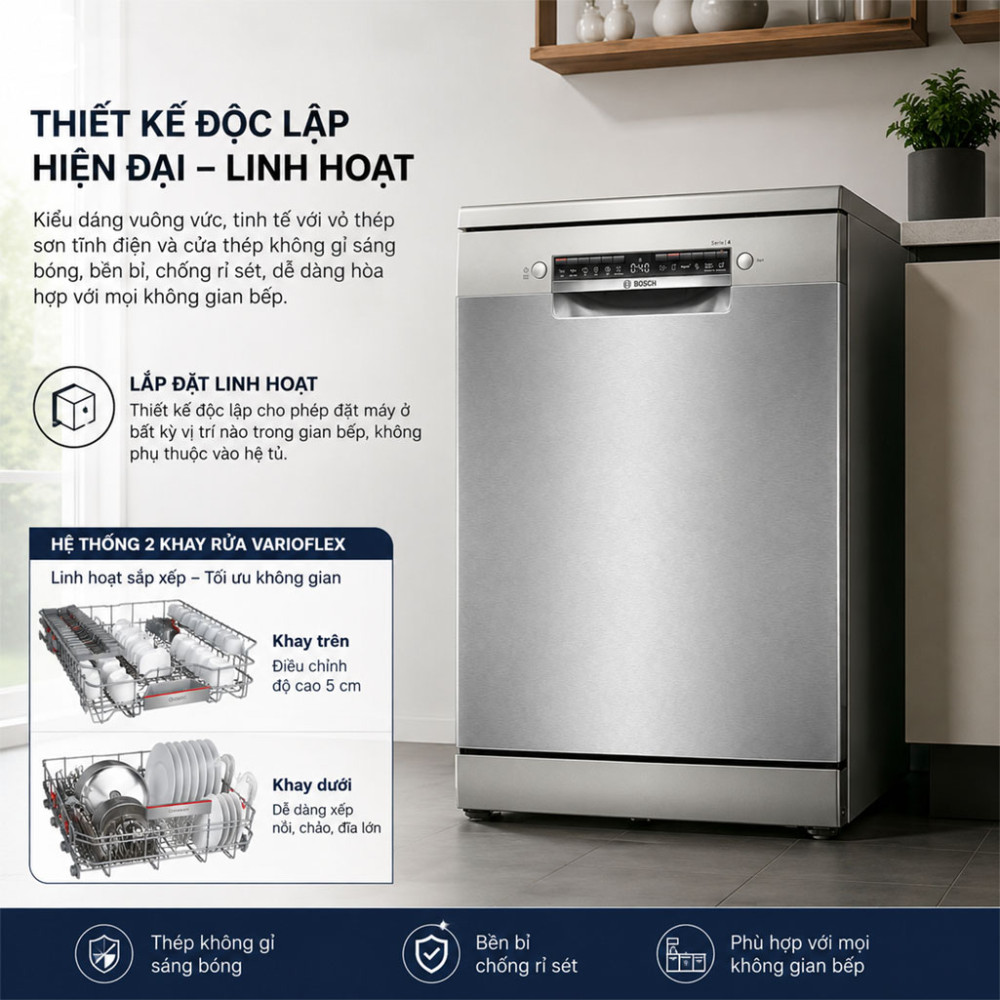 Máy rửa chén độc lập Bosch SMS4ECI01P - Hàng chính hãng