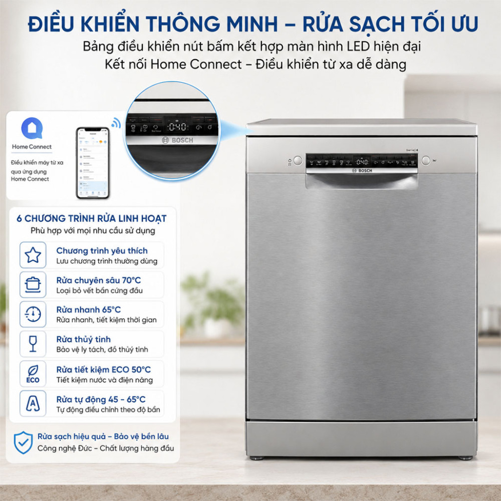 Máy rửa chén độc lập Bosch SMS4ECI01P - Hàng chính hãng