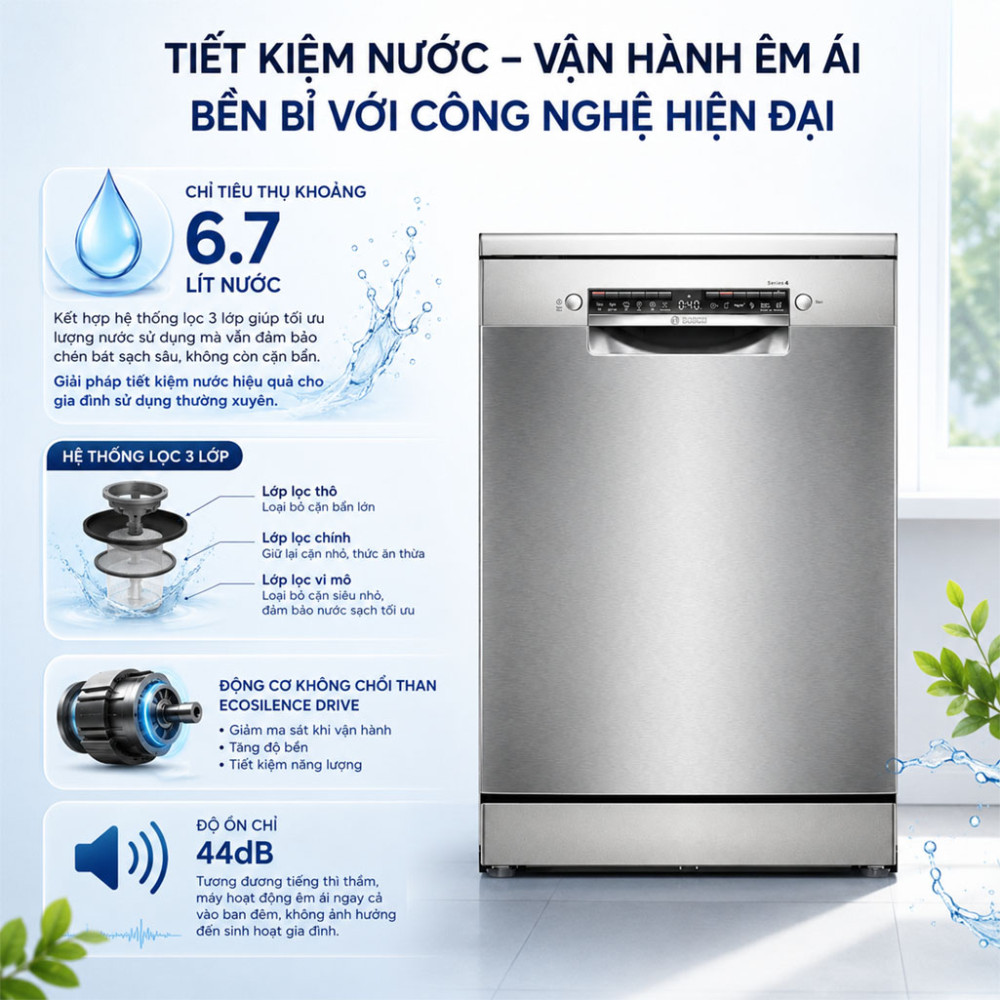 Máy rửa chén độc lập Bosch SMS4ECI01P - Hàng chính hãng