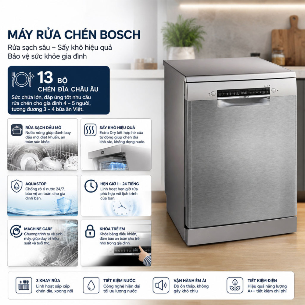 Máy rửa chén độc lập Bosch SMS4ECI01P - Hàng chính hãng