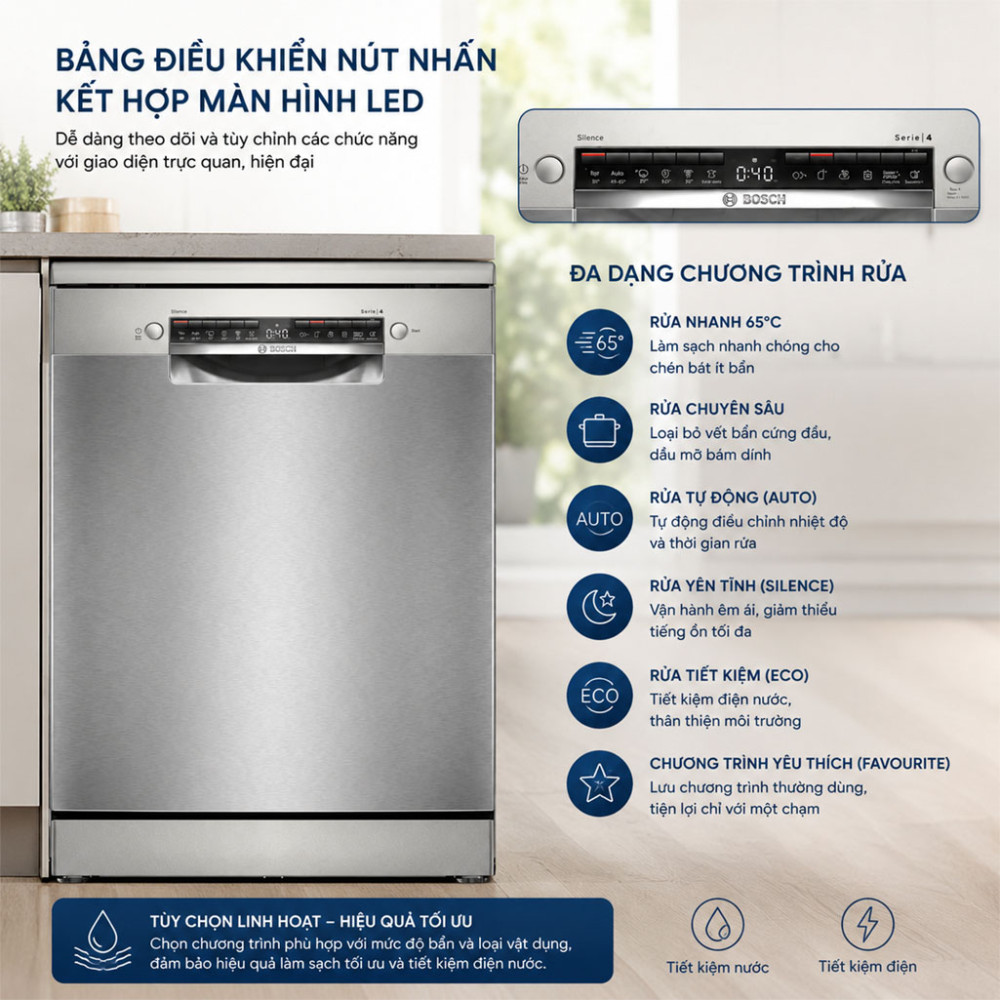 Máy rửa chén độc lập Bosch SMS4EVI04E - Hàng chính hãng
