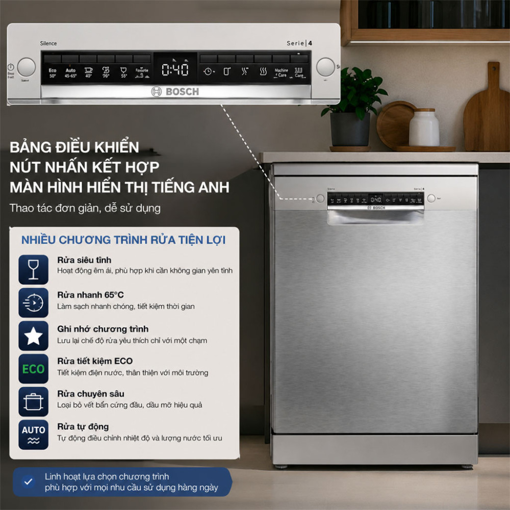 Máy rửa chén độc lập Bosch SMS4HTI16E - Hàng chính hãng