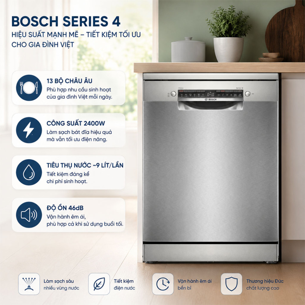 Máy rửa chén độc lập Bosch SMS4HTI16E - Hàng chính hãng