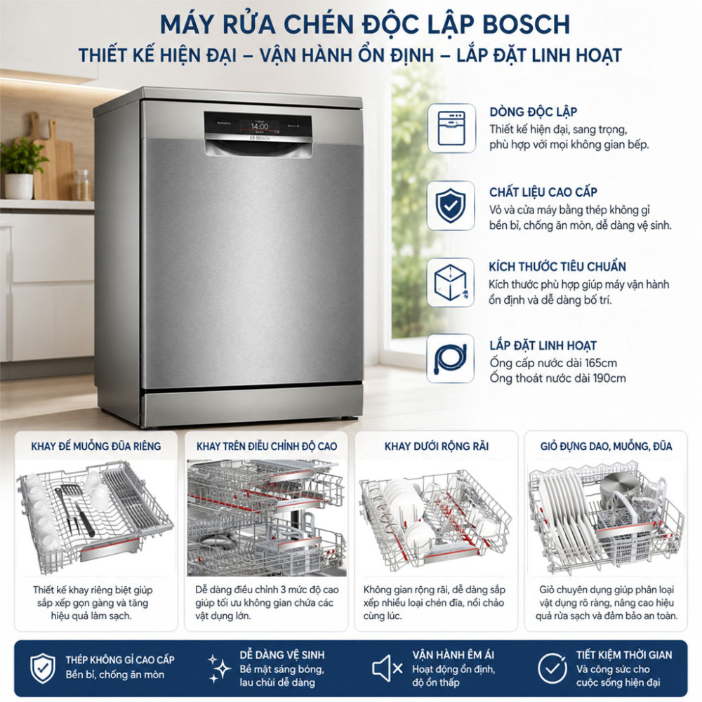 Máy rửa chén độc lập Bosch SMS8ZDI86M - Hàng chính hãng