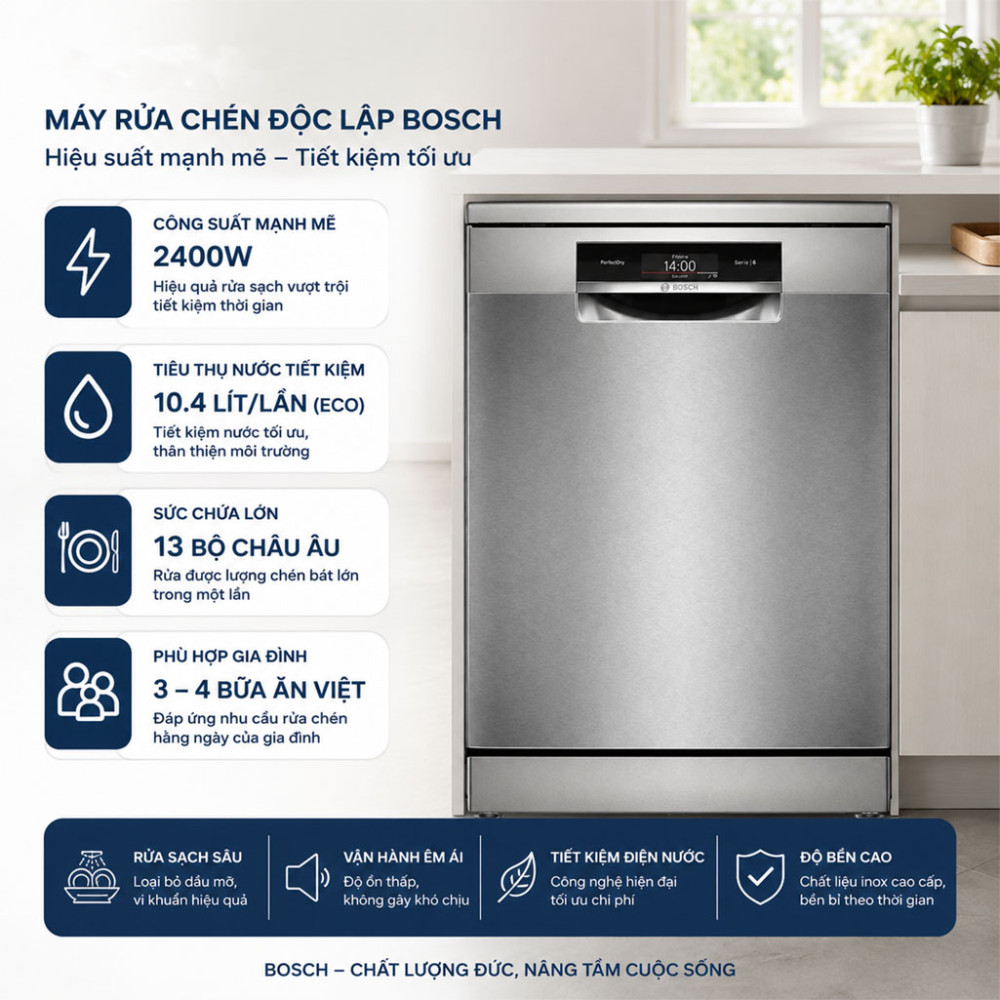 Máy rửa chén độc lập Bosch SMS8ZDI86M - Hàng chính hãng