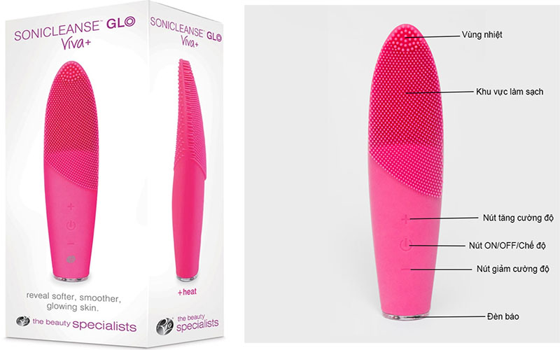 Máy rửa mặt siêu âm kèm chức năng nhiệt Sonicleanse Glo Viva Rio FADF-H - Hàng chính hãng