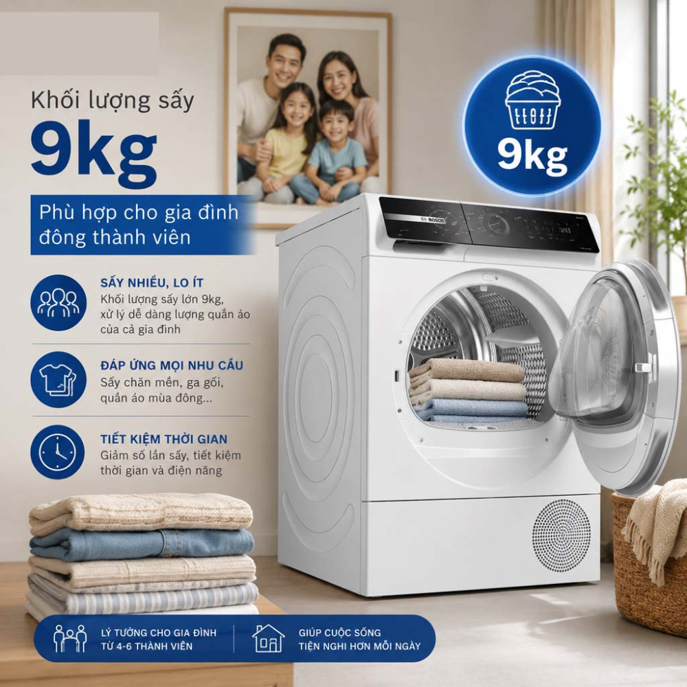 Máy sấy bơm nhiệt Bosch 9 kg WQB245B0SG - Hàng chính hãng