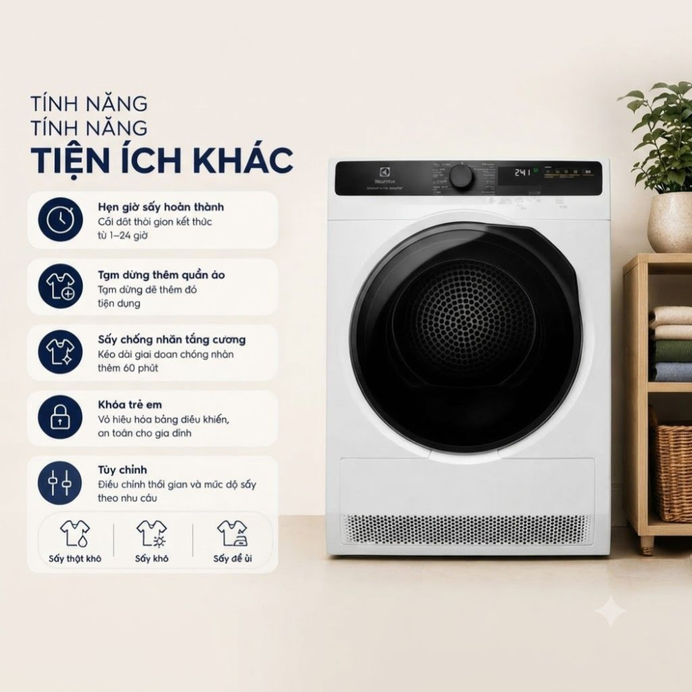 Máy sấy bơm nhiệt Electrolux 8 kg EDH803J5WCR - Hàng chính hãng