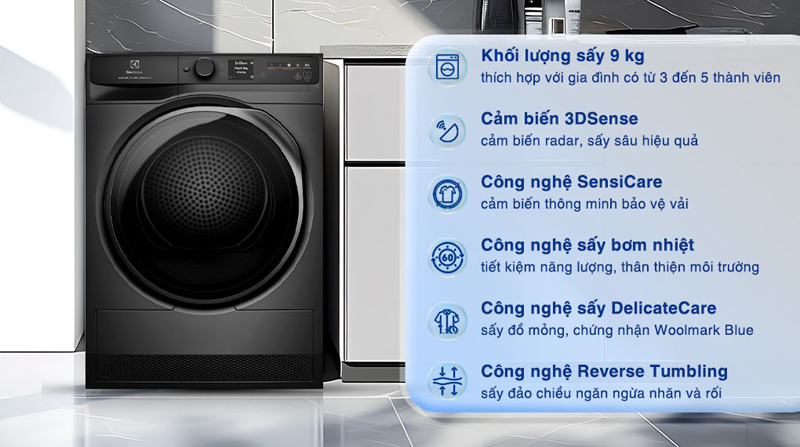 Máy sấy bơm nhiệt Electrolux 9 kg EDH903R7SC - Hàng chính hãng