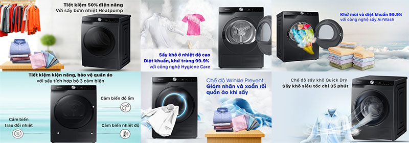 Máy sấy bơm nhiệt Inverter Samsung 9 Kg DV90T7240BB/SV - Hàng chính hãng