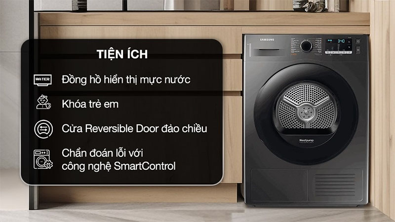 Máy sấy bơm nhiệt Inverter Samsung 9 kg DV90TA240AX/SV - Hàng chính hãng