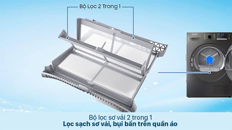 Máy sấy bơm nhiệt Inverter Samsung 9 kg DV90TA240AX/SV - Hàng chính hãng