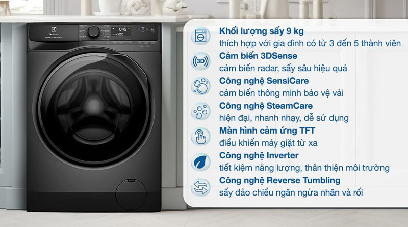 Máy sấy bơm nhiệt Electrolux 9 kg EDH902R9SC - Hàng chính hãng