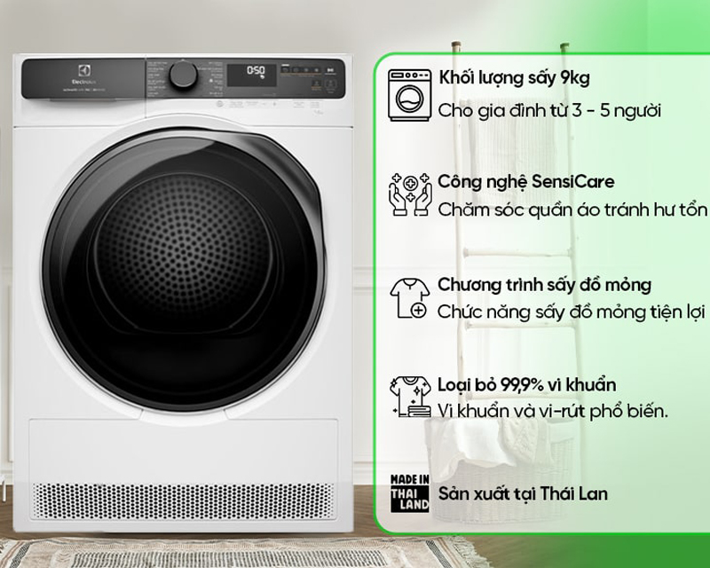 Máy sấy bơm nhiệt Electrolux EDH903R7WC - Hàng chính hãng