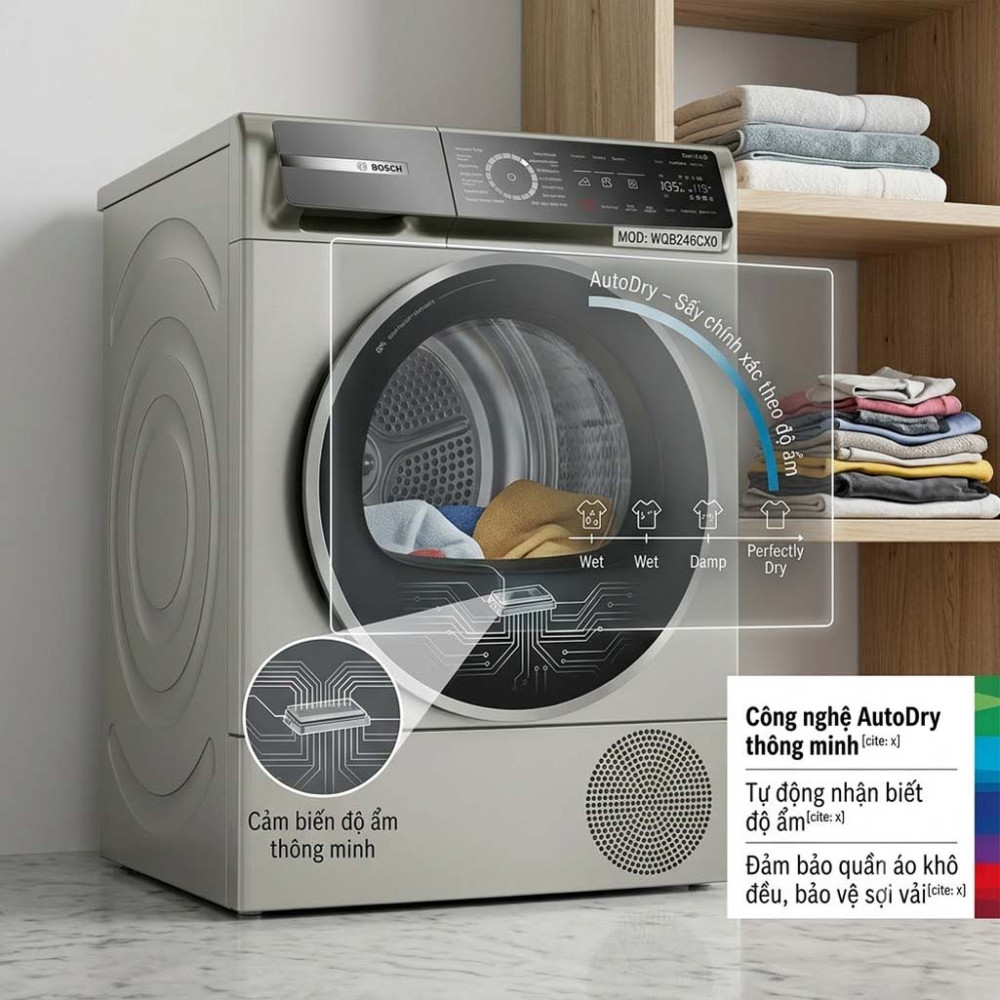 Máy sấy bơm nhiệt Bosch 9 kg WQB246CX0 - Serie 8 - Hàng chính hãng